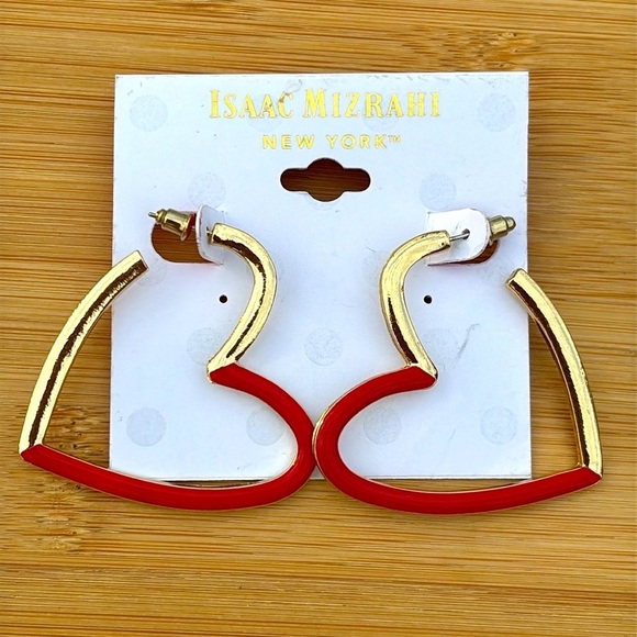 Brand New Isaac Mizrahi Gold Tone & Red Heart Shaped Drop Earrings Valentines - Picture 4 of 11